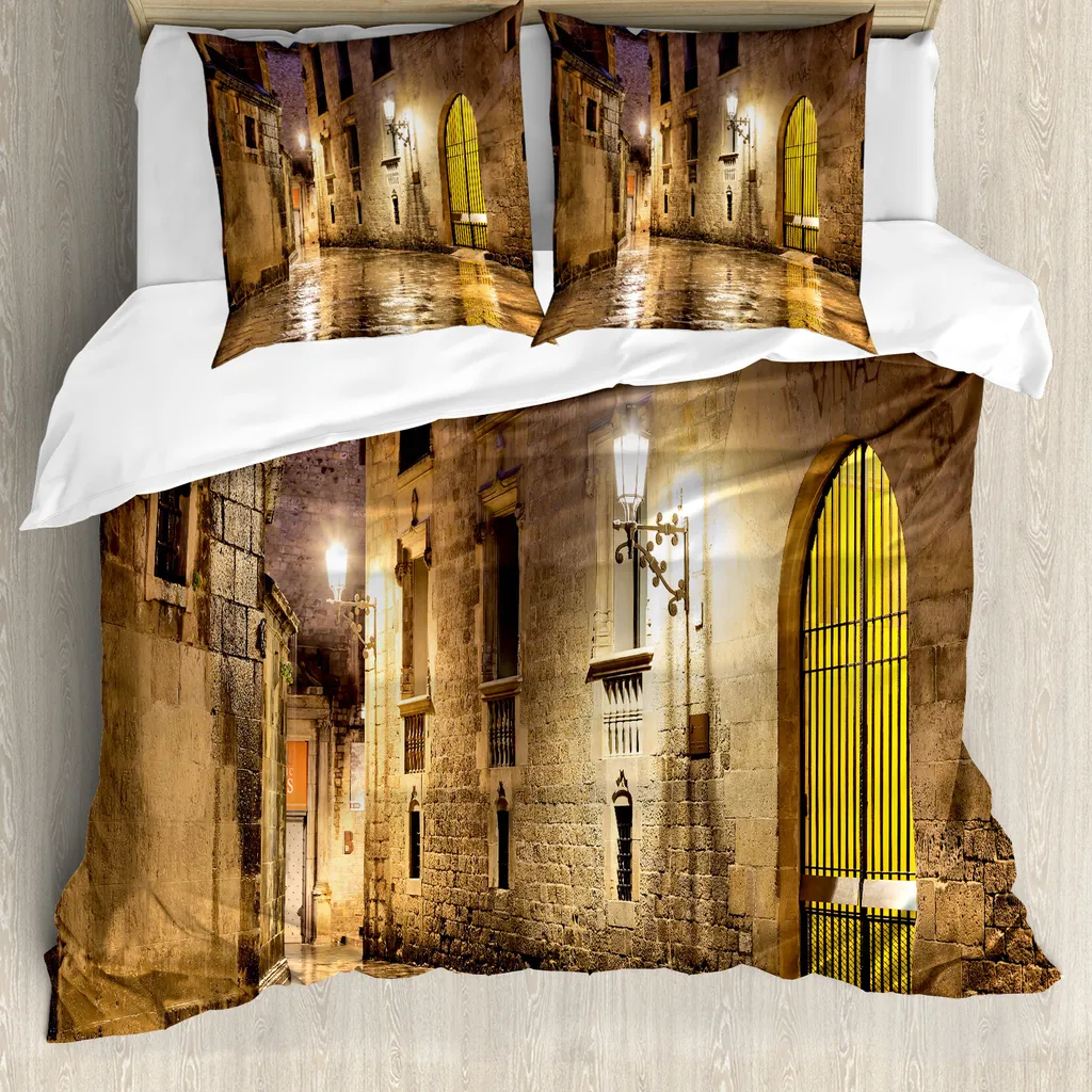 ABAKUHAUS Copripiumino gotico, pietre gotiche, antiacaro, adatto a chi soffre di allergie, con federe, 155 cm x 220 cm - 80 x 80 cm, color crema