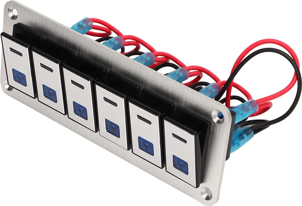 Tableau de commande électrique 6 interrupteurs LED bleue étanche 12V 24V