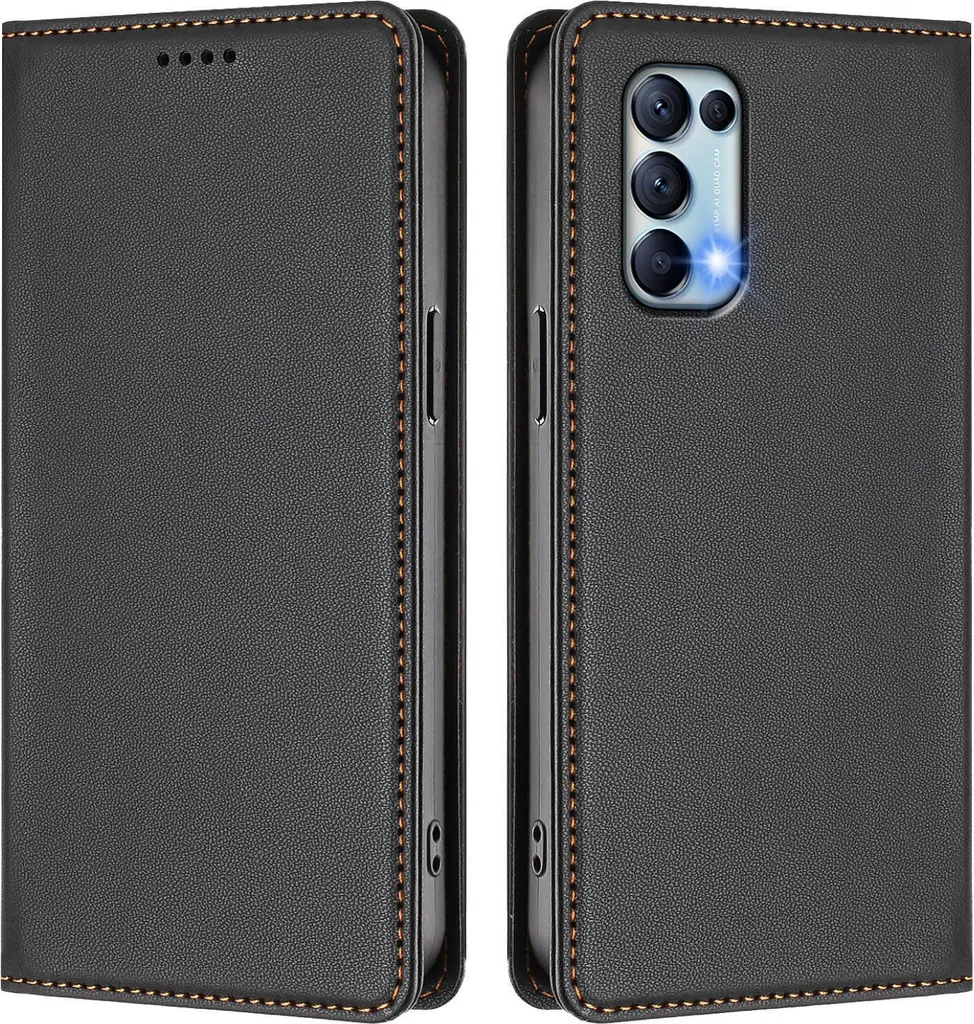 Custodia Oppo Find X3 Lite: Flip Cover Ecopelle Nera Antiurto Magnetica