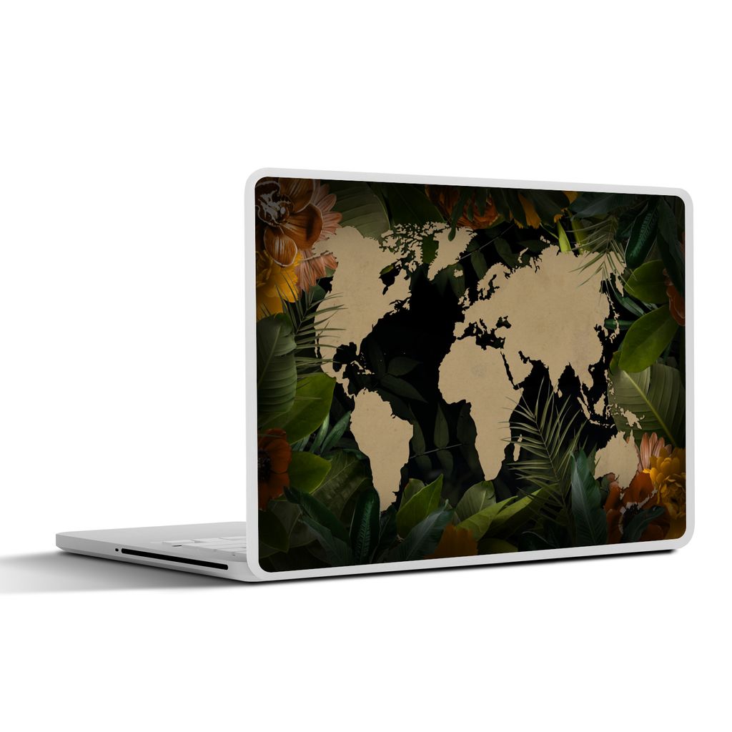 MuchoWow Laptop Aufkleber Sticker Cover Weltkarte - Pflanzen - Blätter 36.5x27.5 cm - Laptop-Sticker