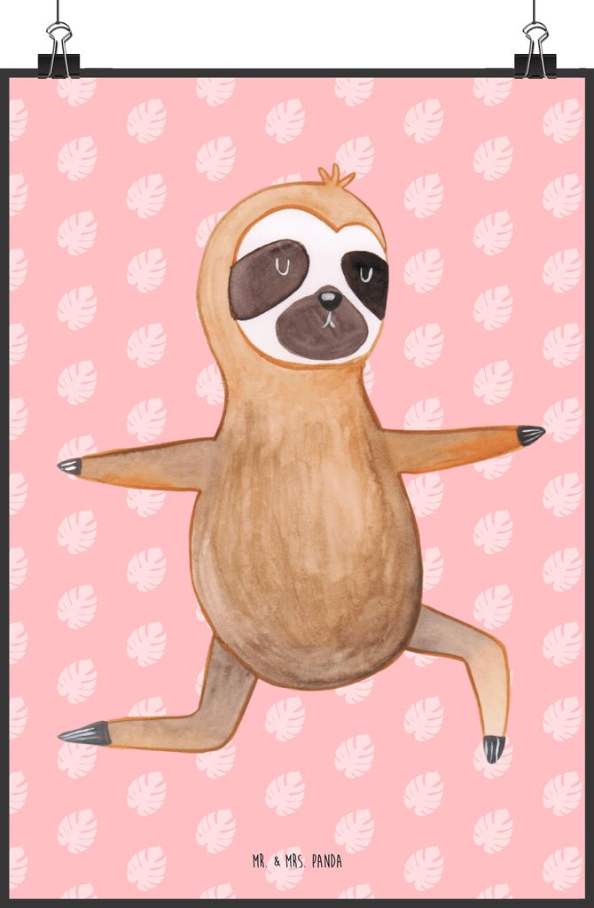 Mr. & Mrs. Panda Bild Faultier Yoga DIN A2 - Rot Pastell - Geschenk, drucke, faul, Atmung, Wandschmuck, Plakat, wanddeko, Wandbild, Namaste