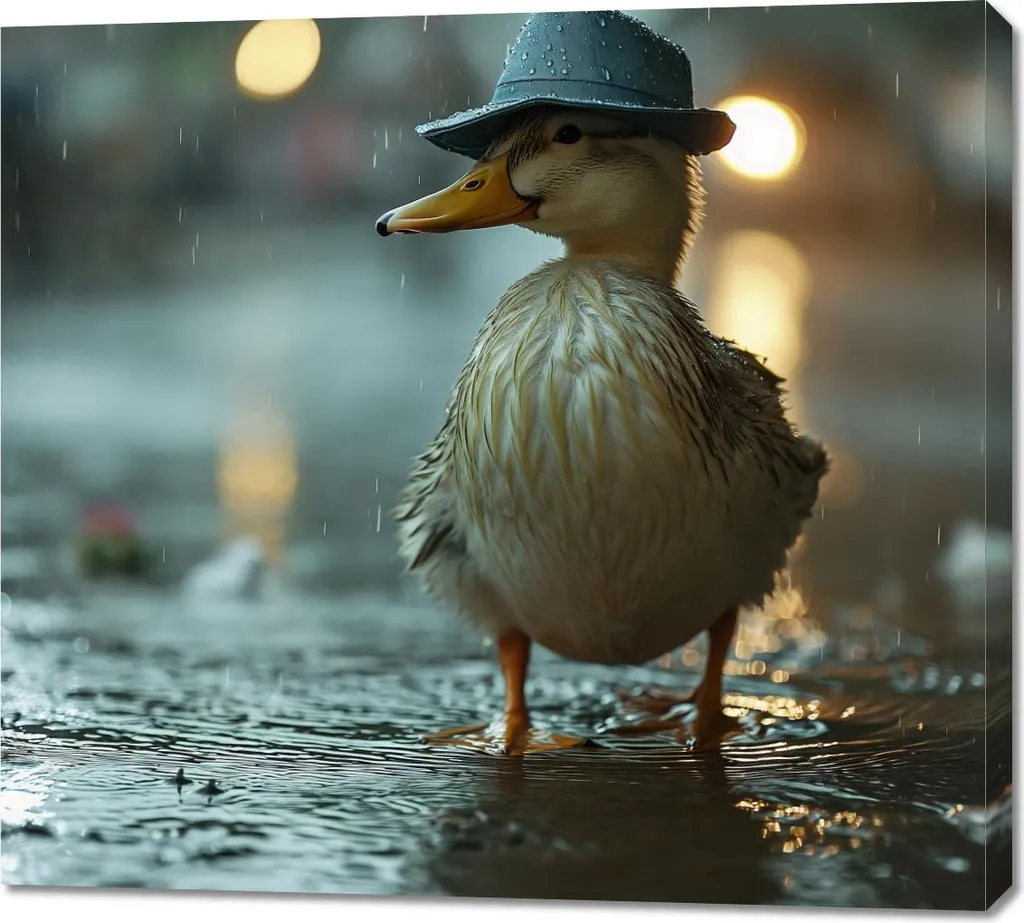 Quadro 100x90cm Anatra con cappello