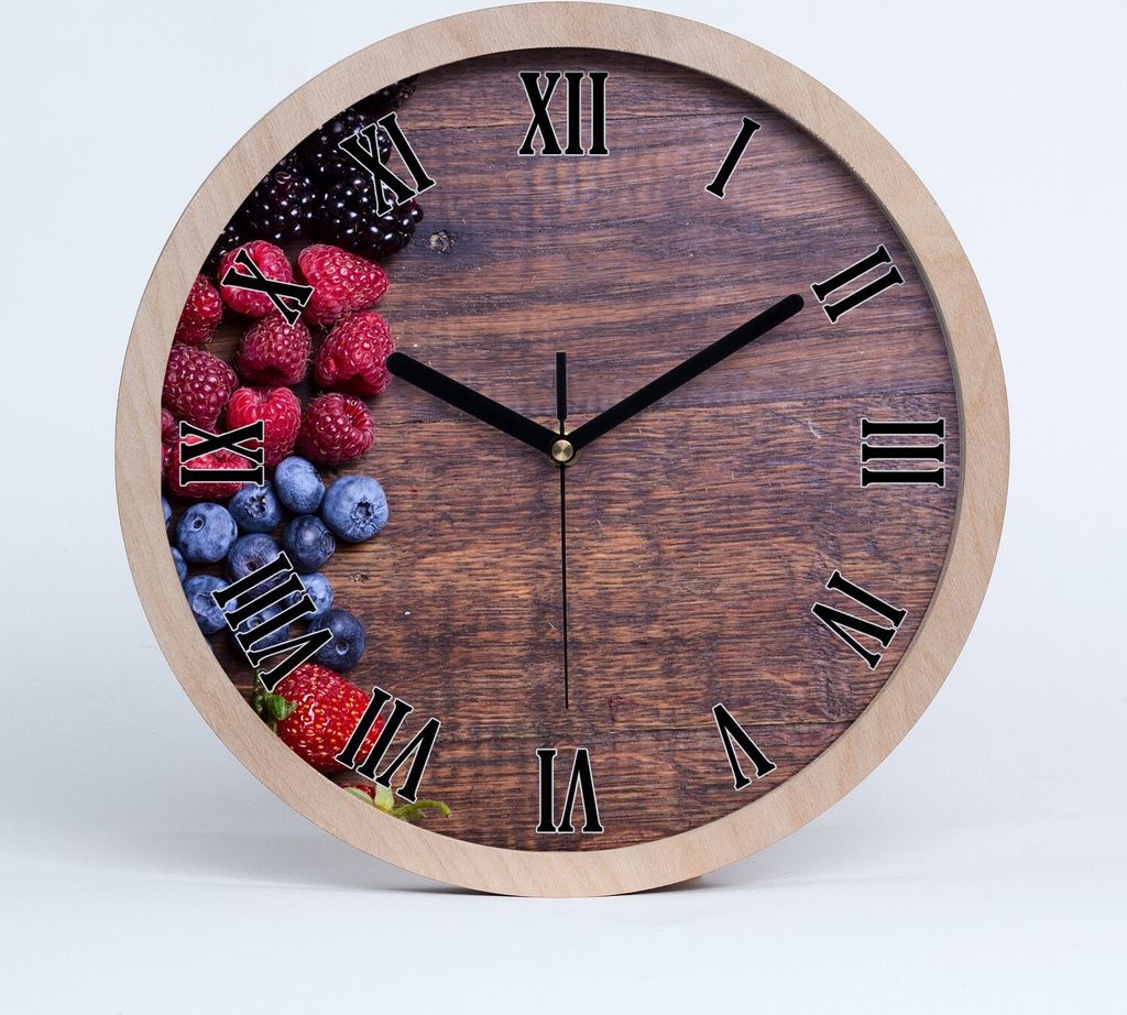 Holzuhr 25fi cm wanduhr - schwarze Spitzen - Waldfrüchte