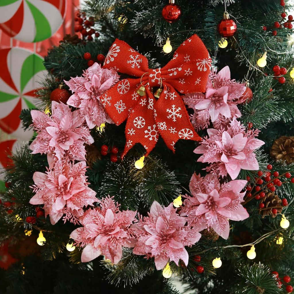 12x Künstliche Weihnachtssterne Mit Glitzer - 15cm Deko-Sterne Mit Clips Für Baum & Kranz
