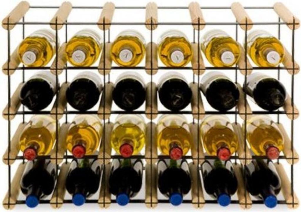 Modulares Weinregal VINOTECA MOD METAL | HxBxT 42,5x62,5x24,5cm | 6x4 Flaschen | Massives Kiefernholz | Natur