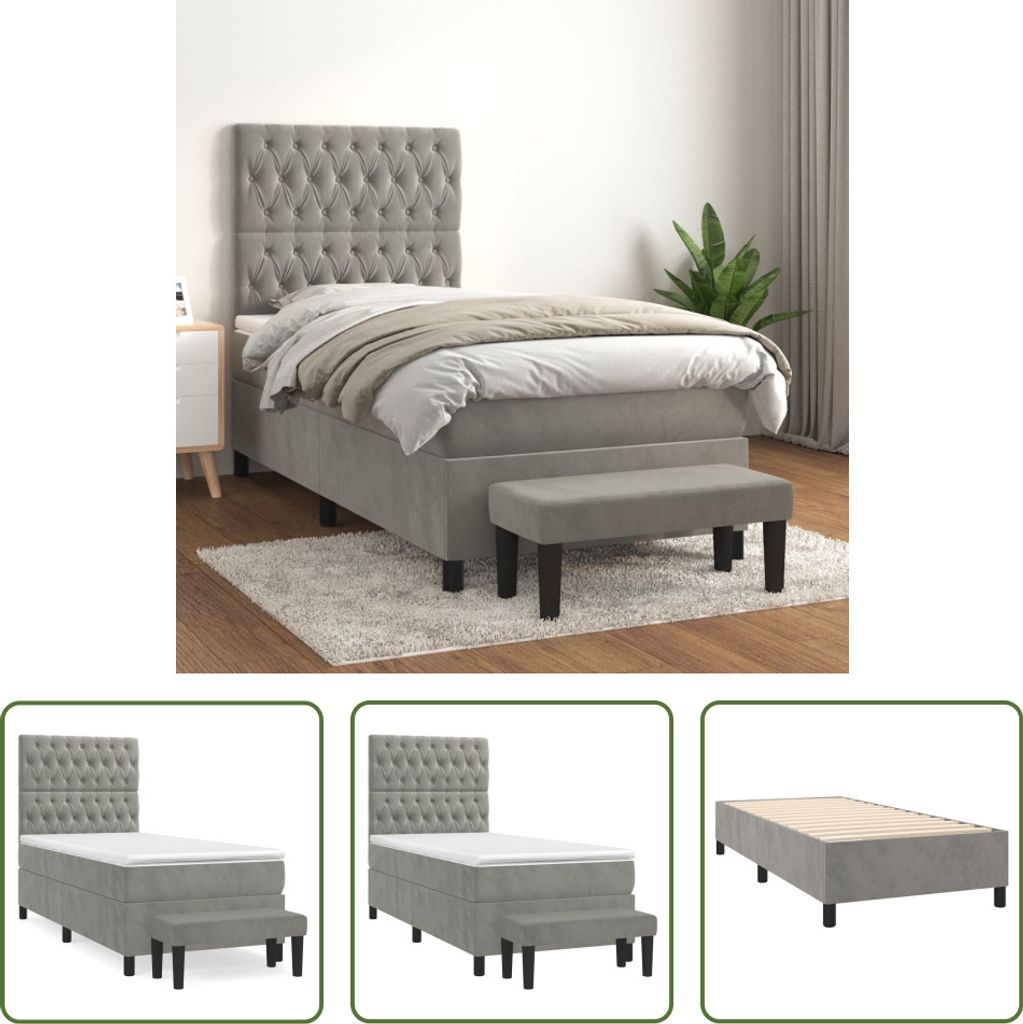 The Living Store Boxspringbett mit Matratze Hellgrau 90x190 cm Samt