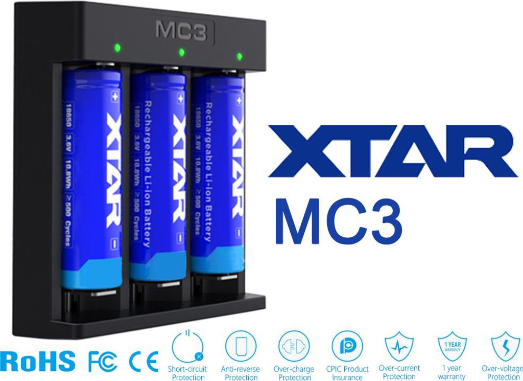 Xtar MC3 – kompaktes Drei-Schacht Ladegerät für Li-Ion-Akkus