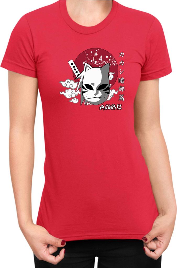 Damen T-Shirt Japan Manga Anime Comics Animation Naruto Anbu Ninja Mask, Lady 2XL / Rot