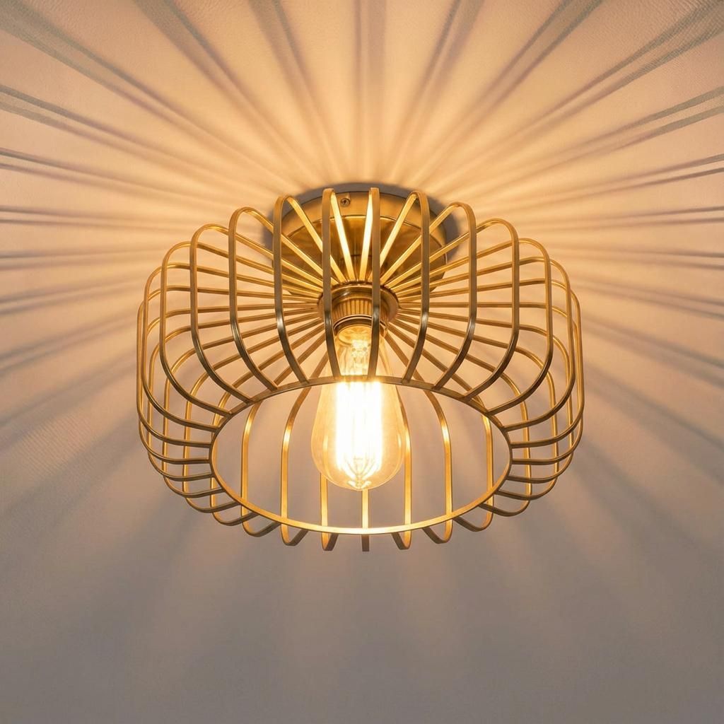Deckenleuchte Gold 30cm, Modern Deckenlampe Metall E27, Industrial Lampenschirm Lampe Decke Flurlampe Für Küche Flur Wohnzimmer Schlafzimmer Essz...