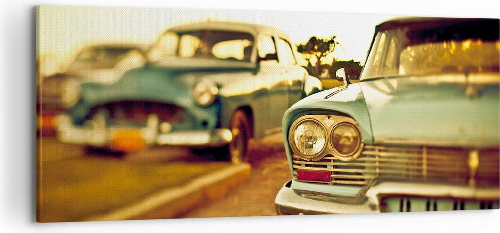 Bild auf Leinwand - Leinwandbild - Auto Kuba Klassiker - 120x50cm - Wand Bild - Wanddeko - Leinwanddruck - Bilder - Kunstdruck - Wanddekoration - L...