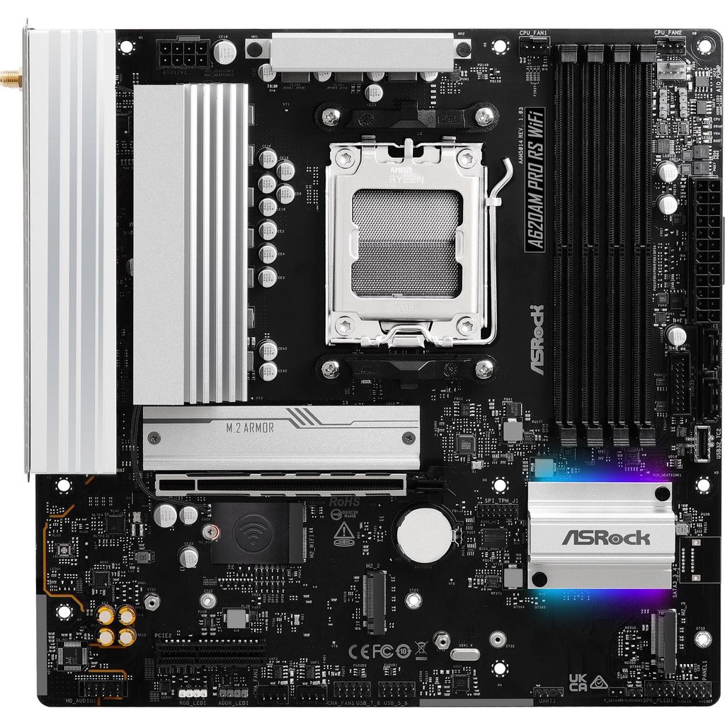 Asrock A620AM Pro RS WiFi, AMD, Sockel AM5, AMD Ryzen 7000 Produktbild 