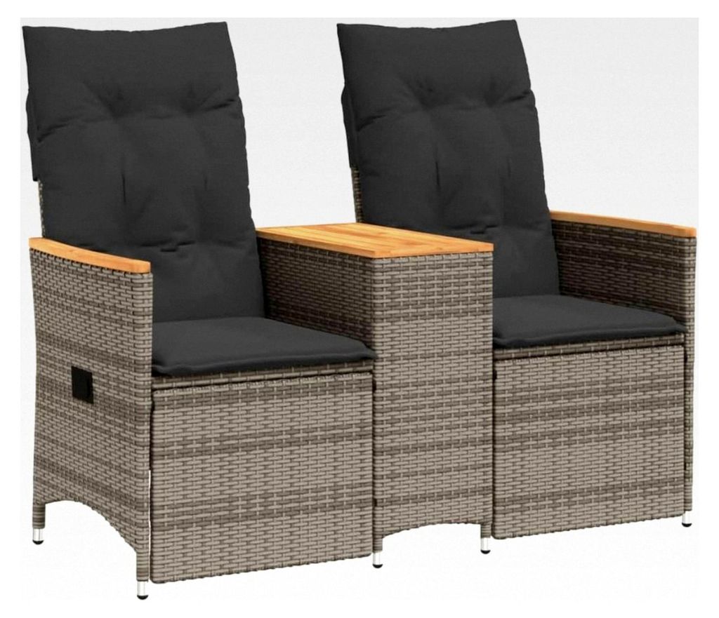 Gartensofa, 2-Sitzer mit Tisch und verstellbarer Rückenlehne, Lounge Sitzgruppe für Garten und Terrasse, Gartenbank aus Poly Rattan, Grau
