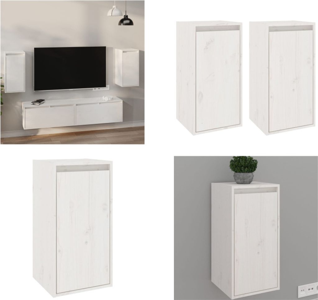 vidaXL Wandschränke 2 Stk. Weiß 30x30x60 cm Massivholz Kiefer - Wandschrank - Wandschränke - Holz Wandschrank - Hängeschrank