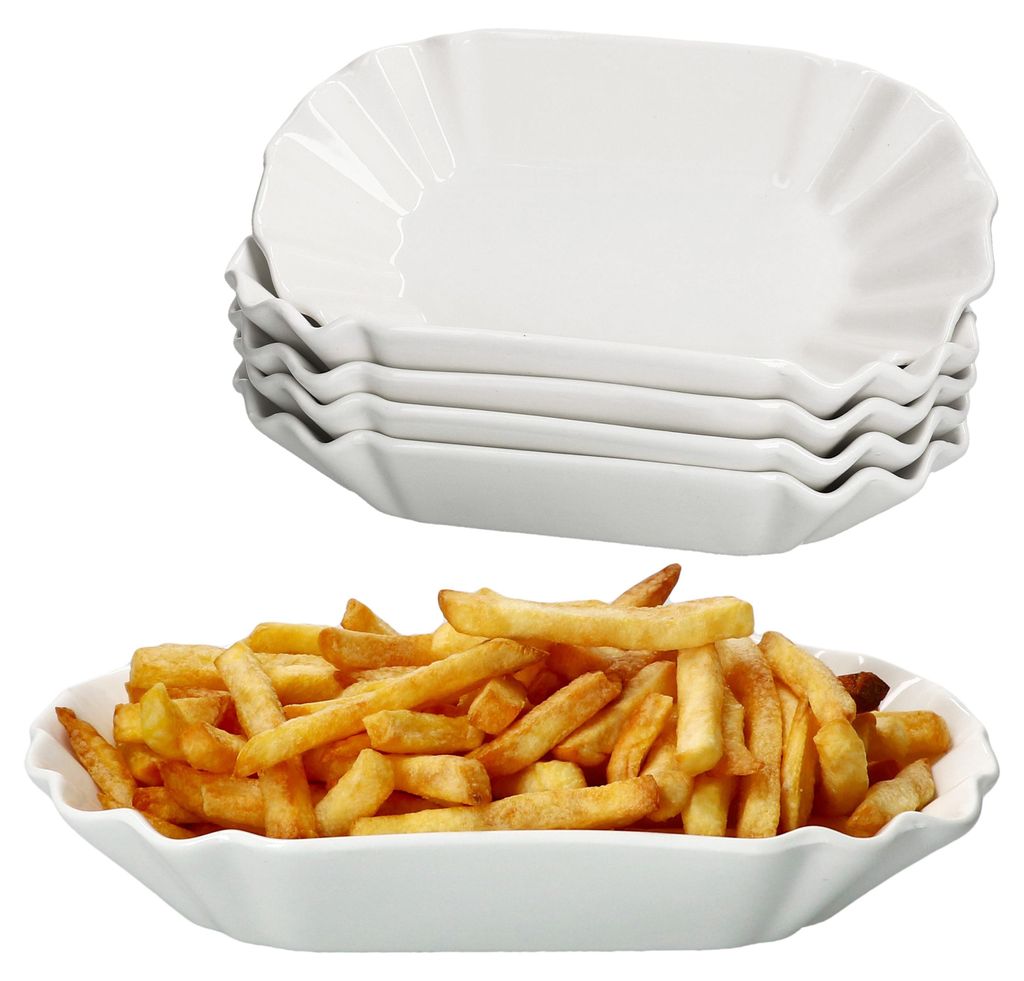 6x Frietjes XL Pommesschale oval weiß Currywurst-Schale Produktbild 