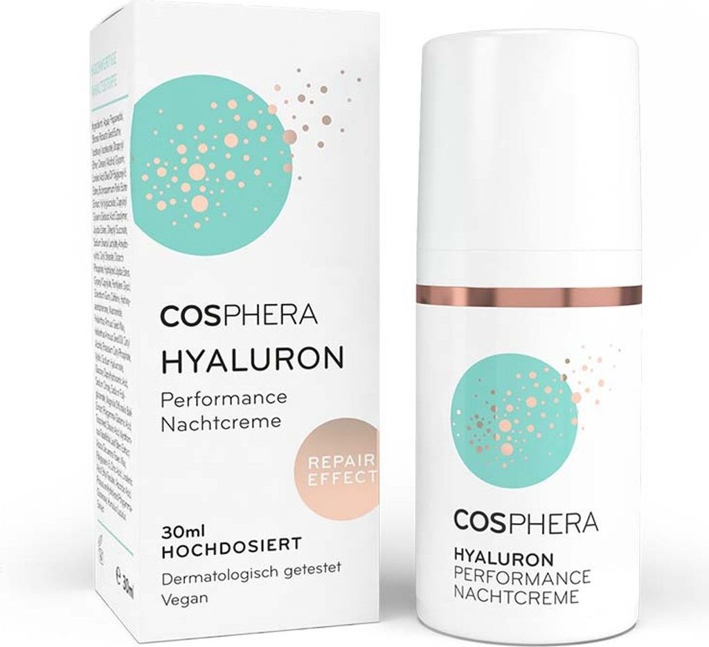 Cosphera Hyaluron Performance Nachtcreme | 30 ml | Feuchtigkeitspflege mit Hyaluronsäure, Natto-Gum & Myramaze | vegan