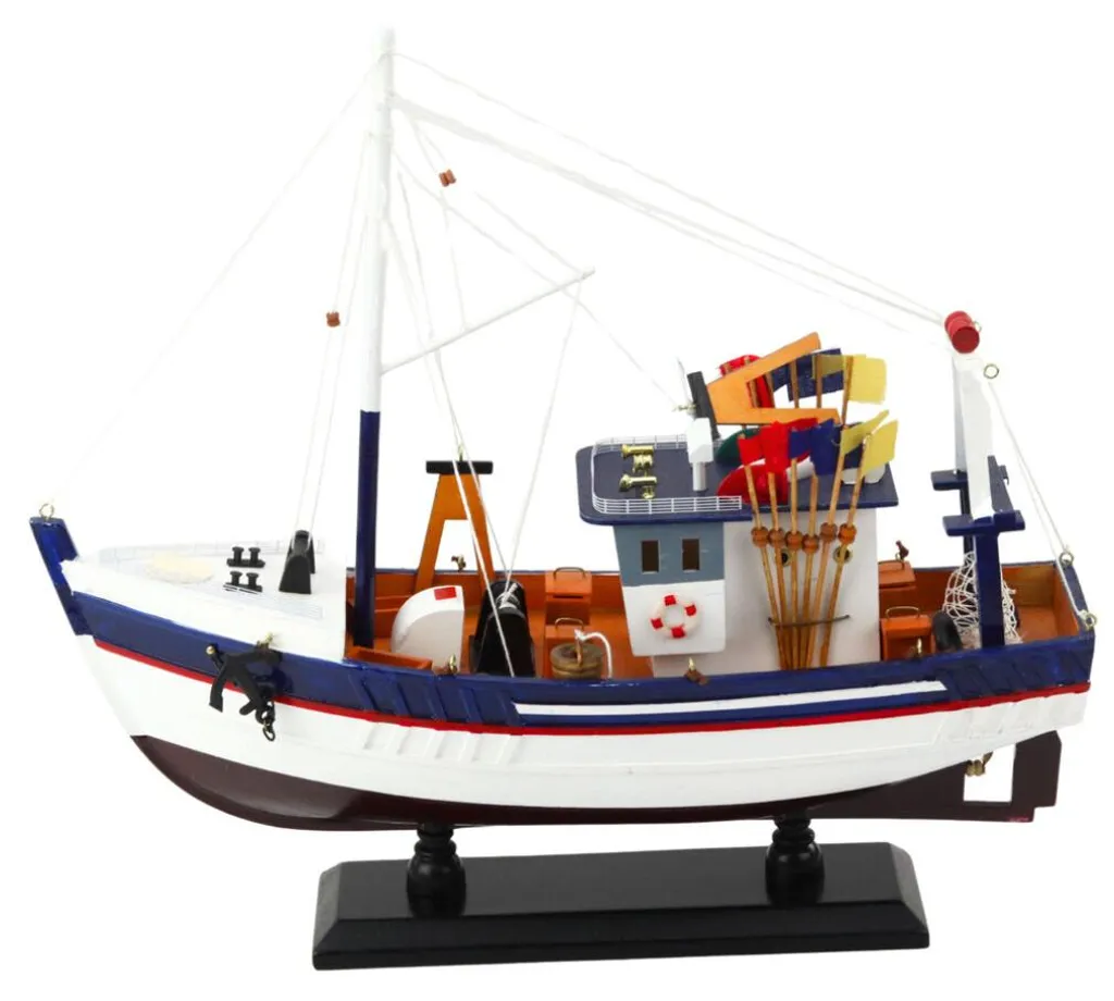 Bateau de Pêche Décoratif en Bois 37x34cm - Déco Bord de Mer