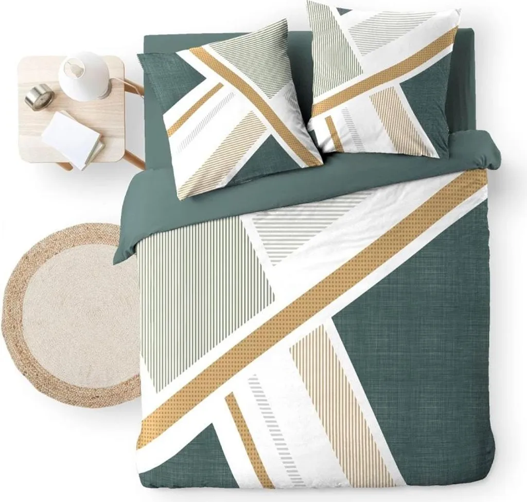 Parure de lit Douceur d'Intérieur ZEPHYR en Coton Vert - Housse et Taies