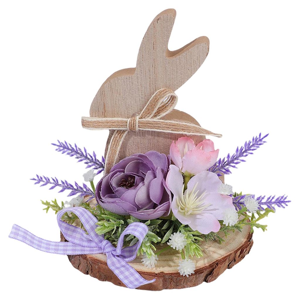 Osterhasen-Dekoration aus Holz, rustikaler Landhausstil, künstliche Blume, buntes Ei, Hasen-Tischschild, Schreibtischdekoration