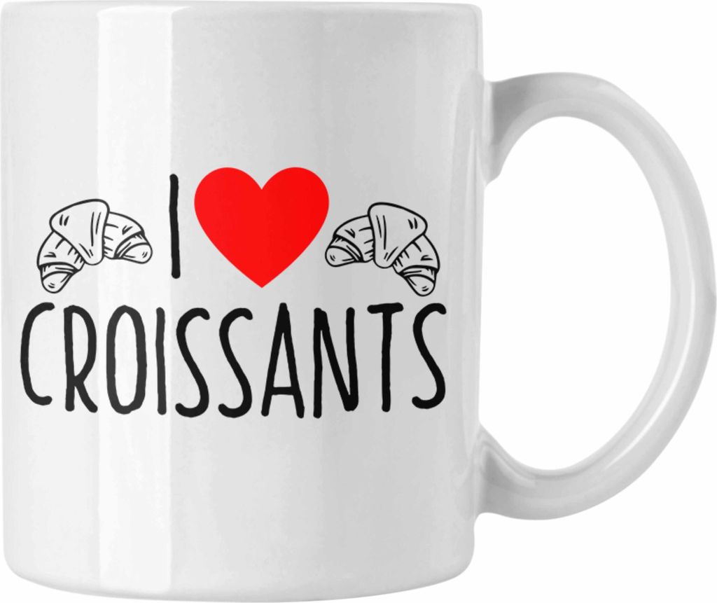 Trendation - Tasse "I Love Croissants" Lustiges Geschenk für Croissant-Liebhaber Frankreich (Weiß)