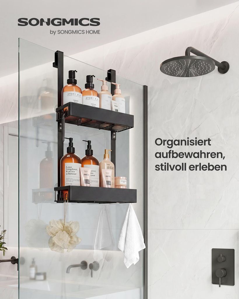 SONGMICS Duschablage ohne Bohren 1er Set, Rostfreies Produktbild 