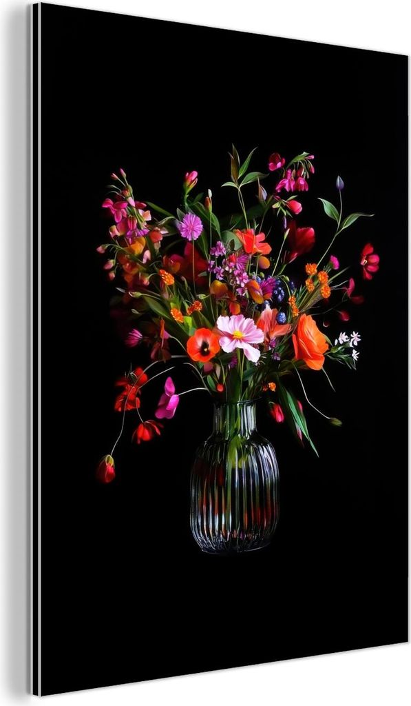 MuchoWow Wanddekoration Metall Metallbild Wandkunst 60x80 cm Blumenstrauß - Feldblumen - Vase MuchoWow Aluminium Gemälde - Wanddekoration Metall