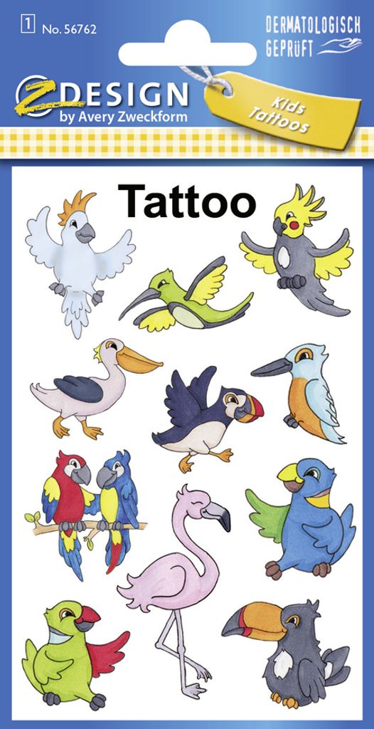 ZDesign KIDS Kinder-Tattoos "Exotische Vögel" bunt 1 Blatt à 11 Tattoos