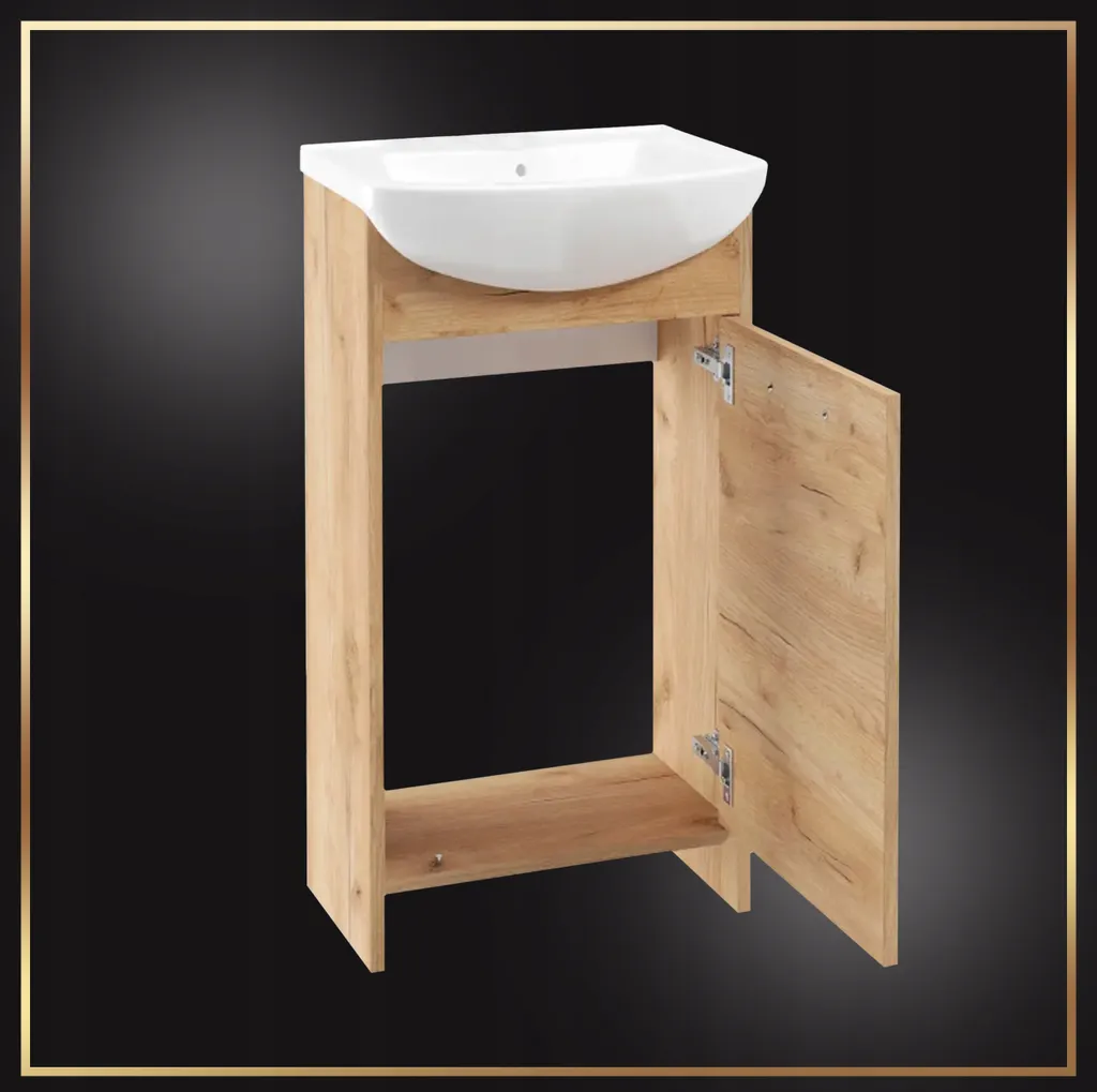 Solution Salle de Bain 45cm : Meuble Stamar Chêne avec Siphon Complet