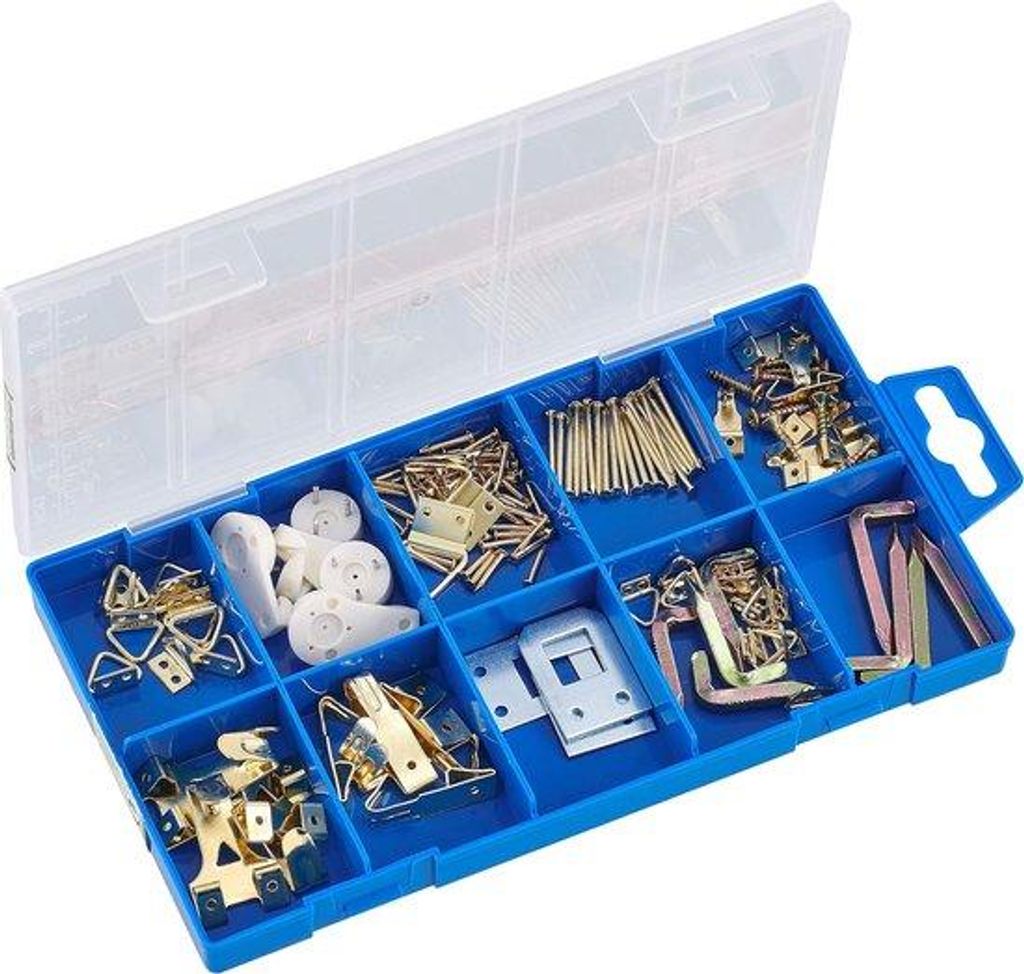 Fotohaken-Assortiment 142-teilig - Haken und Bildhänger in einem Set - vorgefertigt in praktischer Kunststoffbox - universell einsetzbar für Foto...