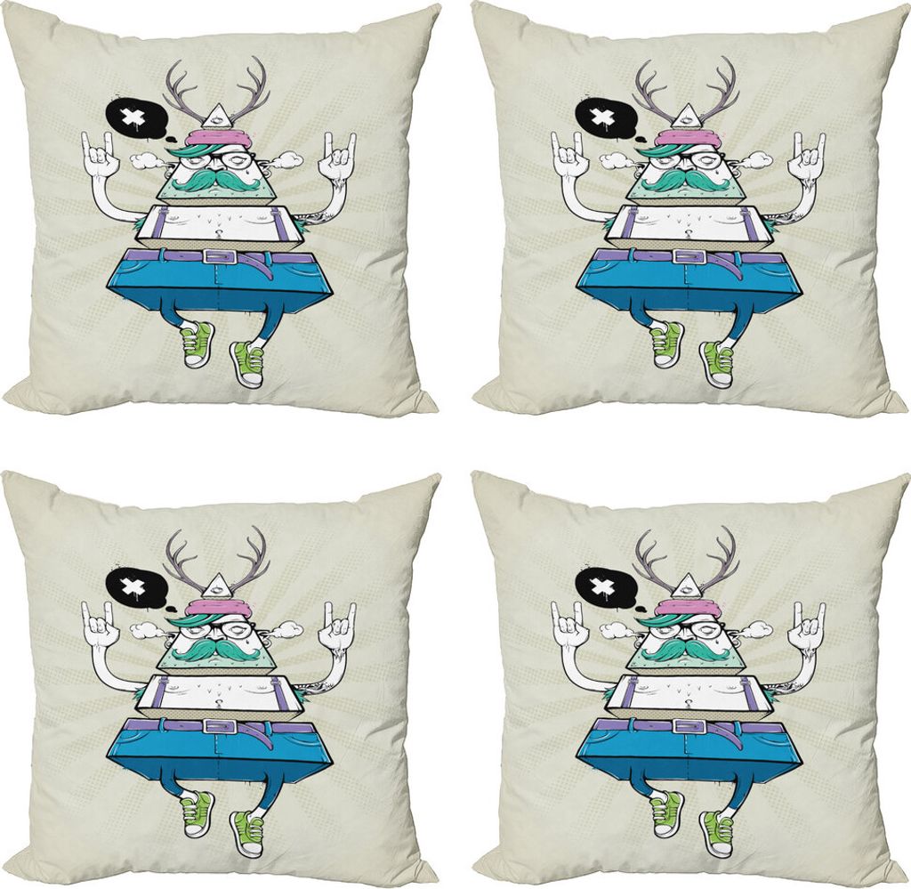 ABAKUHAUS Hipster Kissenbezug Set (4 Stück), Bizarrer Dreieck-Typ, Moderner Doppelseitiger Digitaldruck, 50 cm x 50 cm, Mehrfarbig