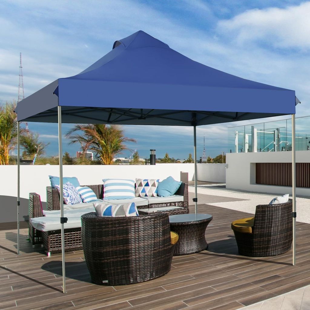 3x3m Faltpavillon Wasserdicht & UV-Schutz 50+, Gartenpavillon mit Metallrahmen & Rolltasche, Höhenverstellbares Partyzelt (Blau)