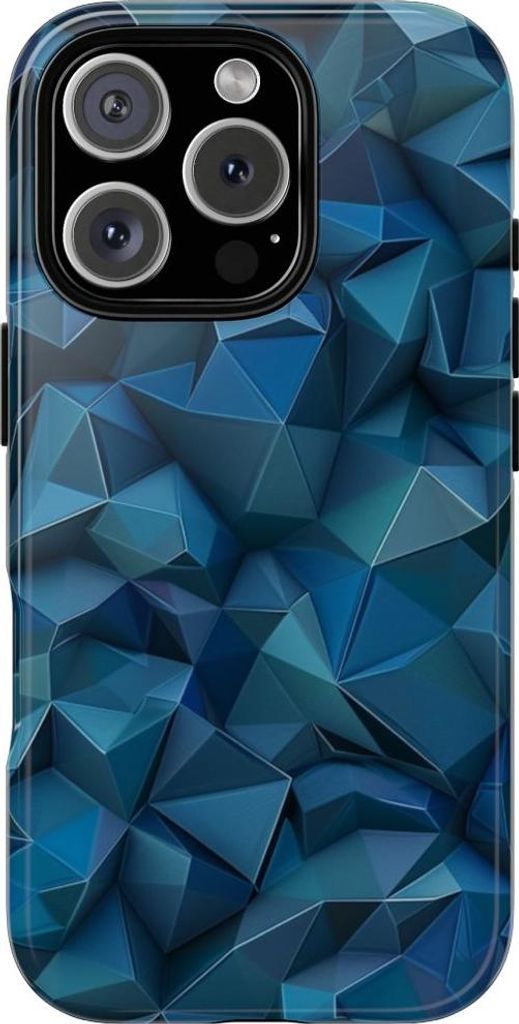 Tiefblaues geometrisches Polygonmuster – Hülle Kompatibel mit iPhone 16 Pro