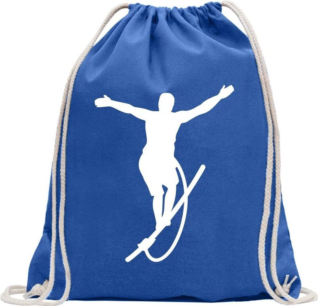 Kiwistar - Turnbeutel - royal - Seiltanz Laufen Sport Figur - Fun Rucksack Sport Beutel Gymsack Baumwolle mit Ziehgurt