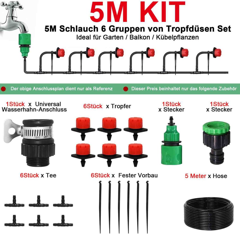 5M DIY Bewässerungssystem Garten Bewässerung Kit Bewässerung Tropfschlauch für Garten Gartenbaum-Gewächshaus