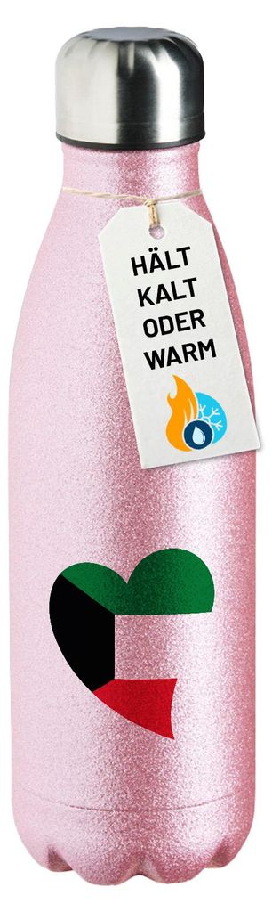 Huuraa Trinkflasche Kuwait Flagge Herz 500ml Pink Edelstahl Wasserflasche Trinkflasche Geschenkidee