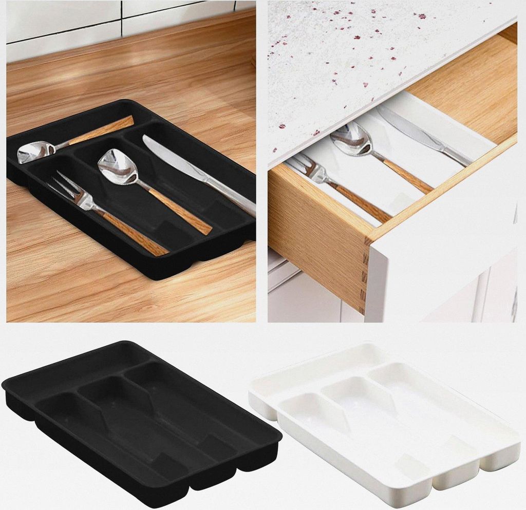 Besteckkasten für Schubladen Küche, Schubladeneinsatz für Utensilienhalter (Schwarz), Schublade-Organizer