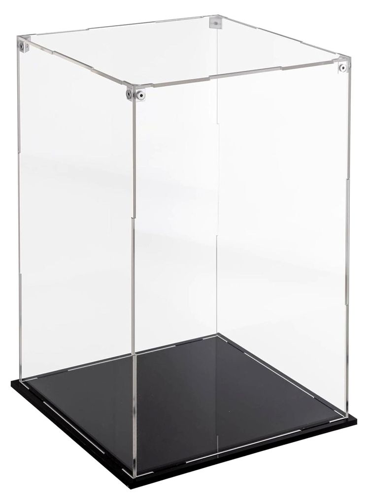 Klar Acryl Vitrine mit schwarzer Basis, unmontiert, große Schaukasten Acryl Box für Action Figuren, Sammelfiguren, Spielzeug (25 x 25 x 40 cm)