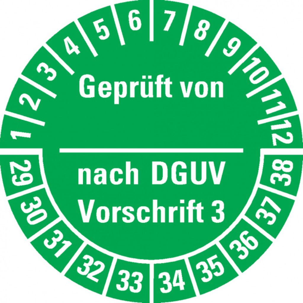 Dreifke Prüfplakette DGUV Vorschrift 3, 29-38, grün, Folie, ablösbar...