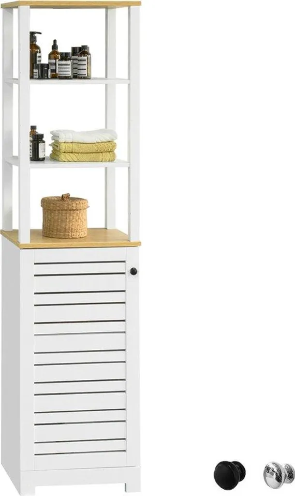 Organisateur de salle de bain blanc anti-désordre - 1 porte et 3 niches