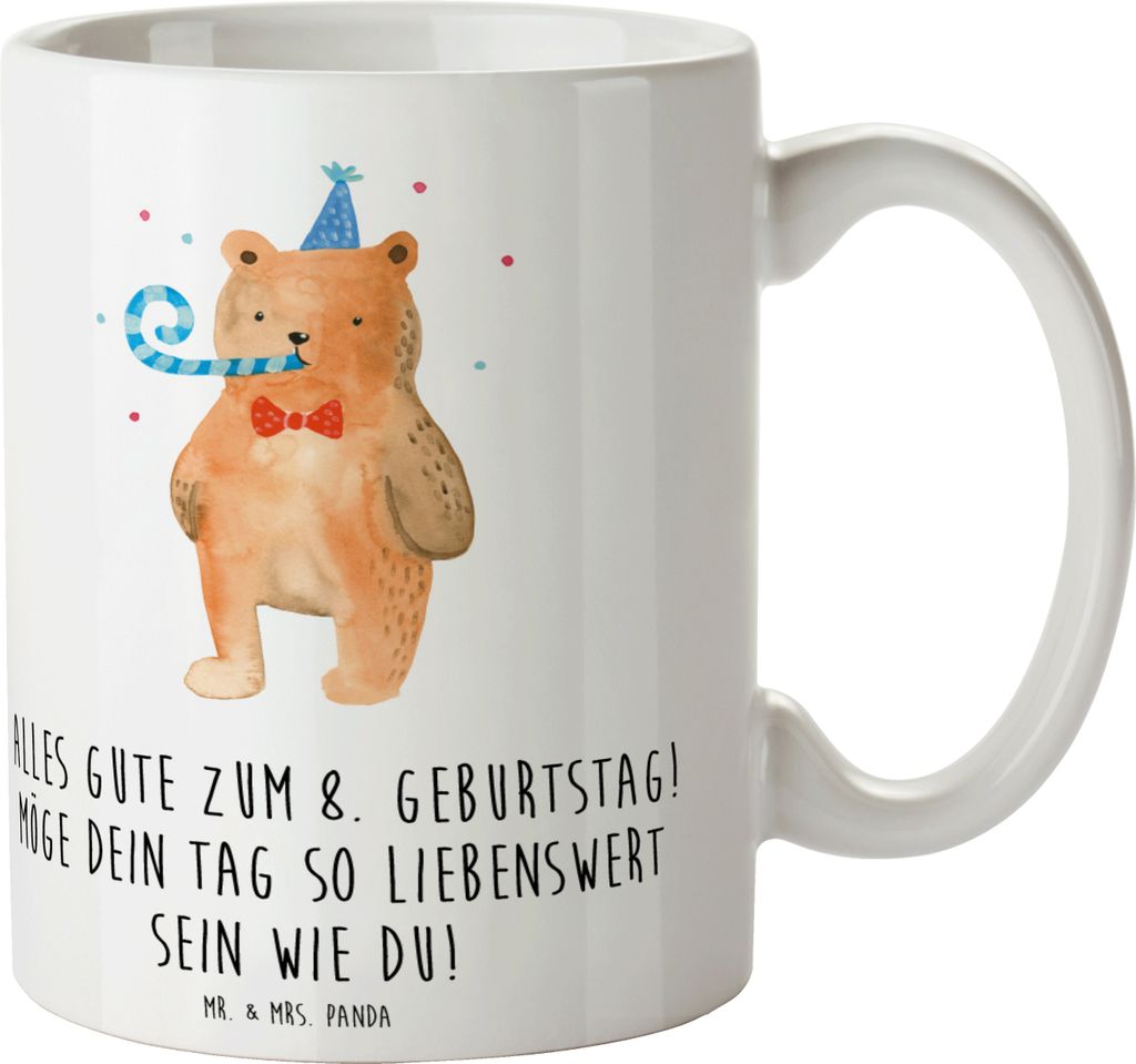 Mr. & Mrs. Panda Kaffeetasse 8. Geburtstag - Weiß - Geschenk, schöne tasse, persönlicher Gruß, Becher, Keramiktasse, Happy Birthday, Lachen, Sp...