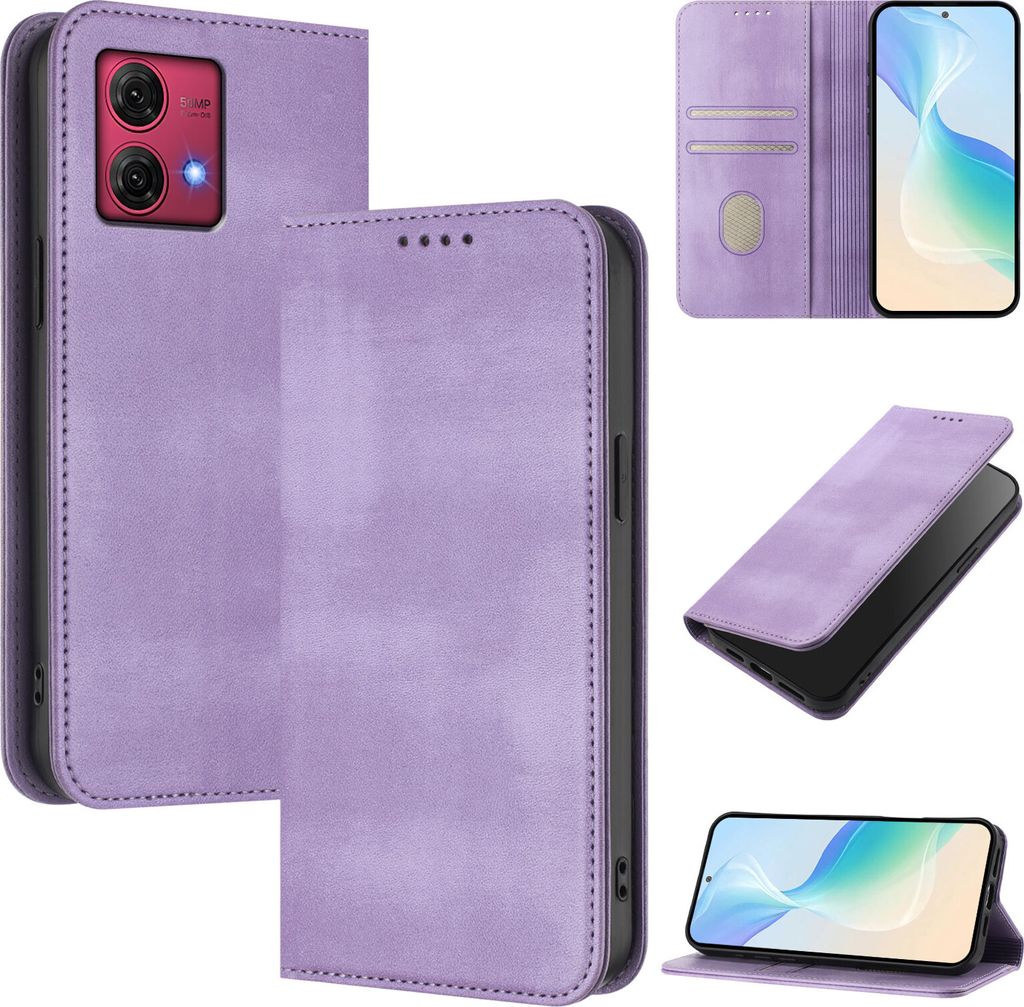 Handyhülle für Motorola Moto G84, Vintage Leder RFID Schutz Kartenfach Standfunktion Magnetische Klapphülle Violett