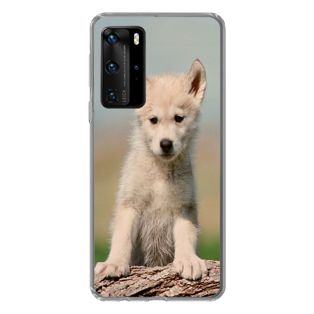 MuchoWow Handyhülle Schutzhülle Hülle für Huawei P40 Pro Wolf - Kind - Holz Silikon Softcase Handy Hülle - Schutz