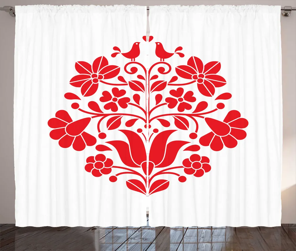 Rideau de Chambre Occultant Intimité Motif Kalocsa Rouge Blanc 280x225cm