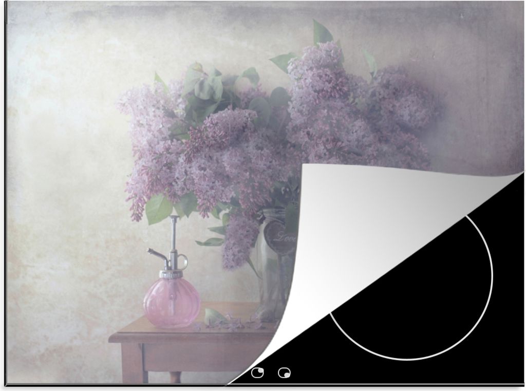 KitchenYeah Herdabdeckplatte Blumen - Tisch - Stilleben , 71x52cm, Küche Deko, Glaskeramikkochfeld Herdabdeckung, Abdeckplatte fùr Kochfeld