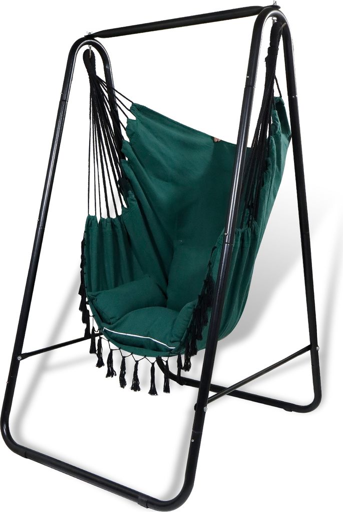 CCLIFE Hängesessel mit Gestell 3 Kissen Hängeschaukel Hängestuhl Bis 100kg Indoor & Outdoor Garten Hängesitz, Grün-schaukel