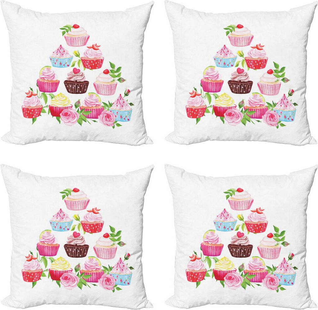 ABAKUHAUS Dessert Kissenbezug Set (4 Stück), Pyramiden von Cupcakes, Moderner Doppelseitiger Digitaldruck, 60 cm x 60 cm, Mehrfarbig
