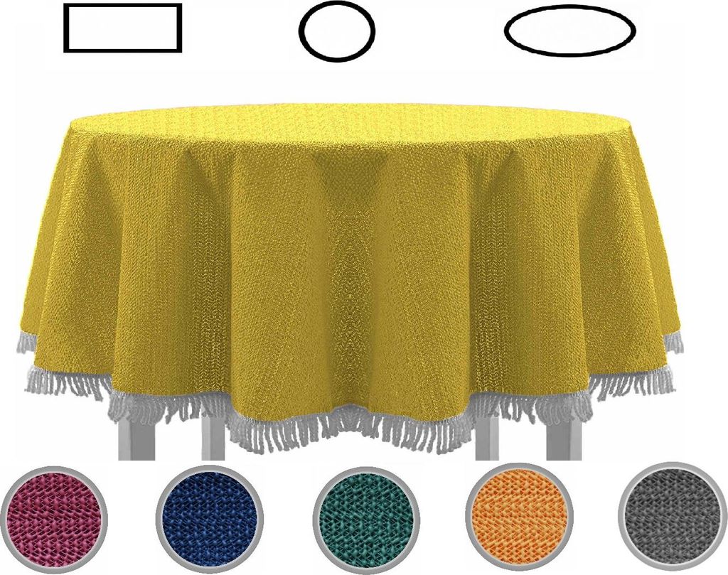 Gartentischdecke mit Fransen Tischdecke rund oval eckig Classic 160 cm rund gelb