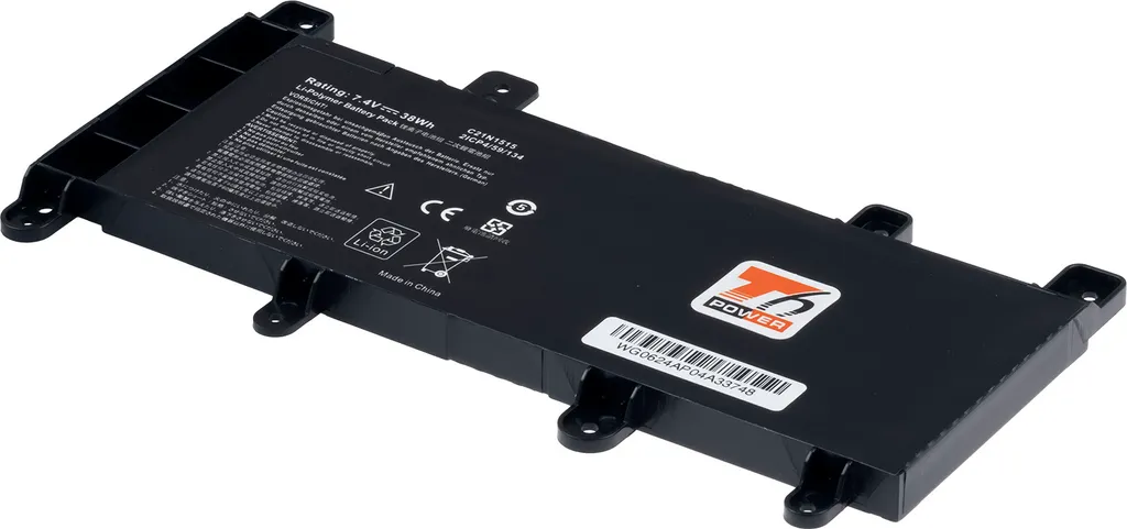 Batteria T6 Power per Asus F756UV, Li-Poly, 7,4 V, 5135 mAh (38 Wh), nero