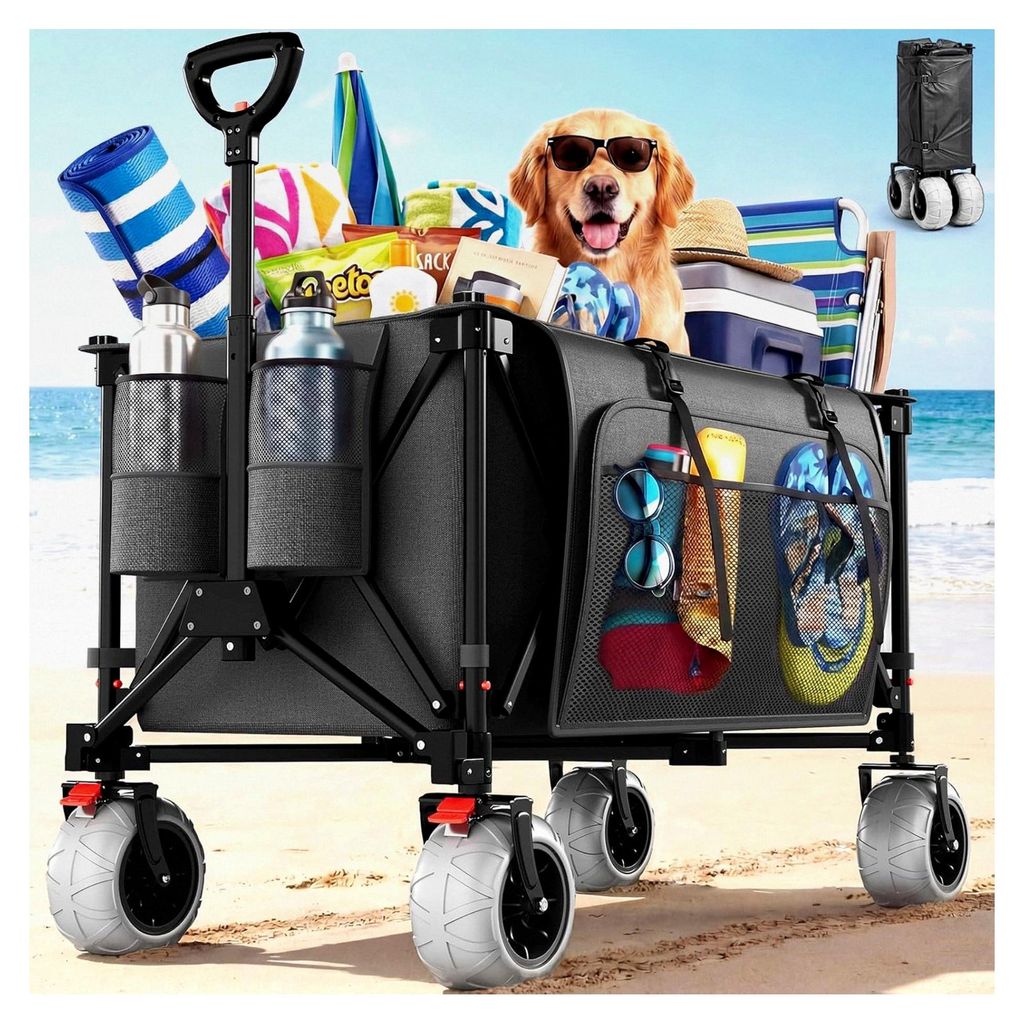 Faltbarer All Terrain Bollerwagen mit 200 Litern Volumen und 9 Zoll großen PolyurethanReifen für Strand und Camping