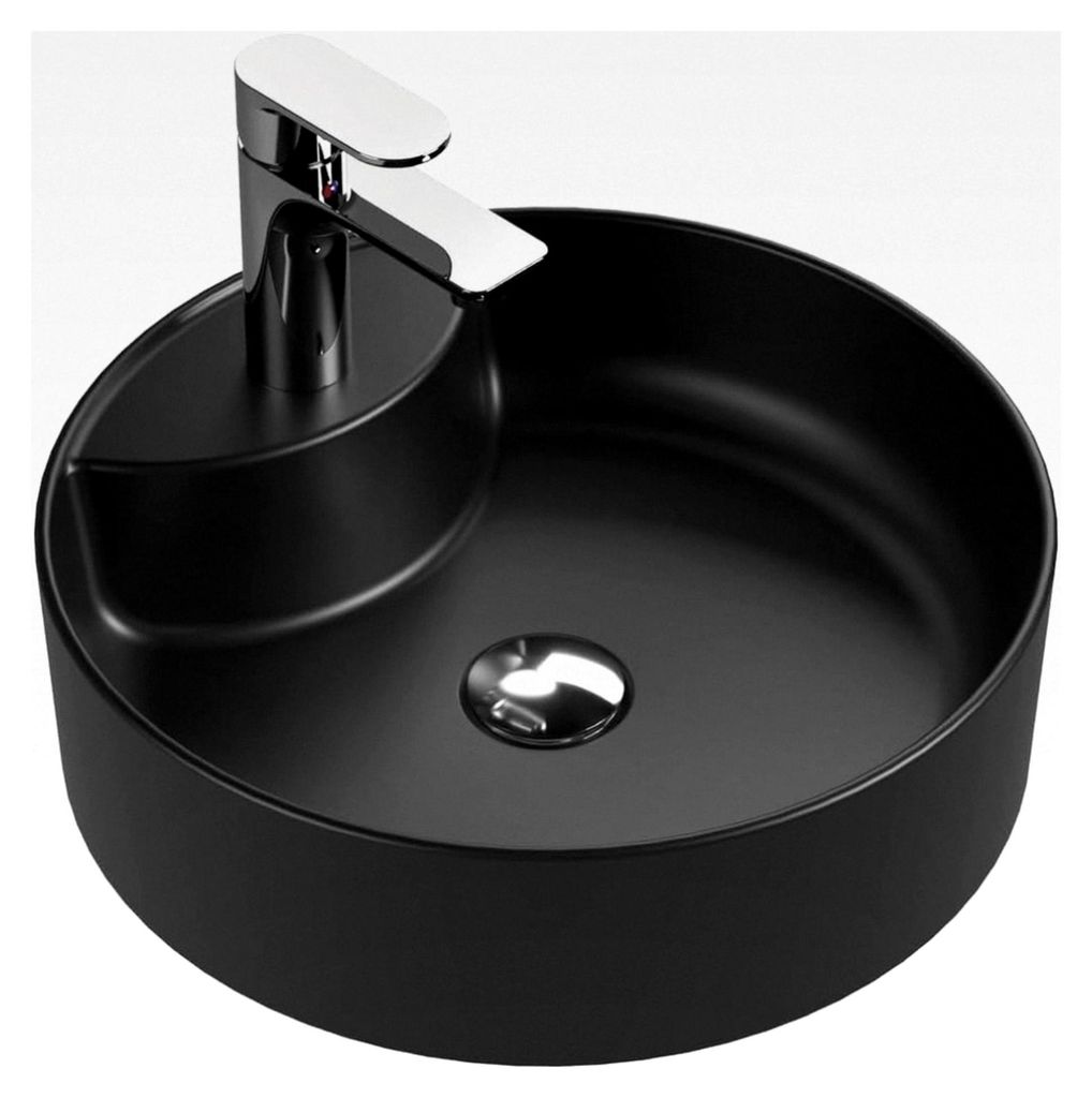 Rundes Aufsatzwaschbecken mit Hahnloch in Schwarz Matt, Keramik, Handwaschbecken | 42 cm Breite