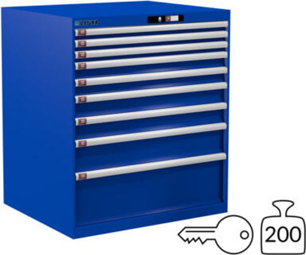 Lista Schubladenschrank - 78.704.100 - 1.000x870x725 mm (HxBxT) - 9 Schubladen - 200 kg - Key Lock - Signalblau (RAL 5005)